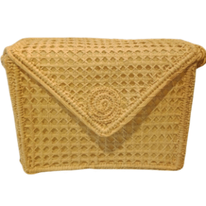 Handcrafted natural palm woven bag with envelope design