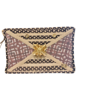 👜 Handcrafted Clutch with Geometric Design and Gold Flower