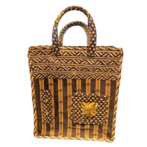 Handcrafted Handbag with Ethnic Design and Golden Flower