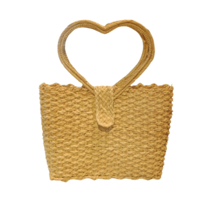 Handcrafted bag with heart-shaped handles.